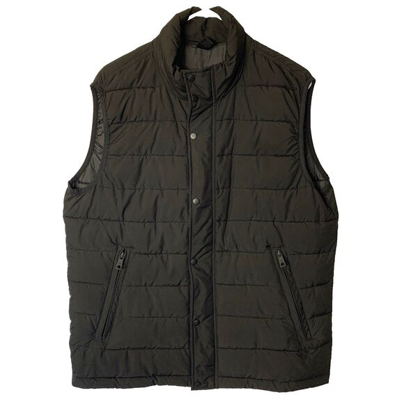 MNG Mango Men’s Large Black Puffer Vest Full Zip Snap Buttons Outdoor Winter - Picture 1 of 9